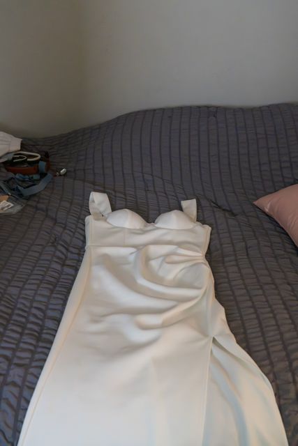 Wedding dress laid out before the ceremony