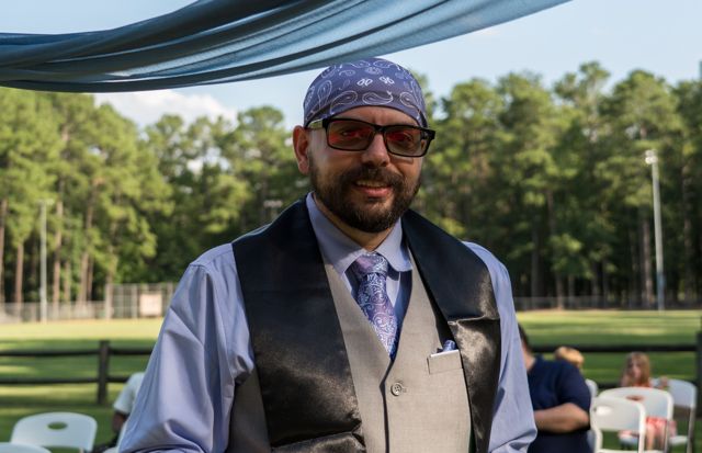 Wedding officiant outdoors