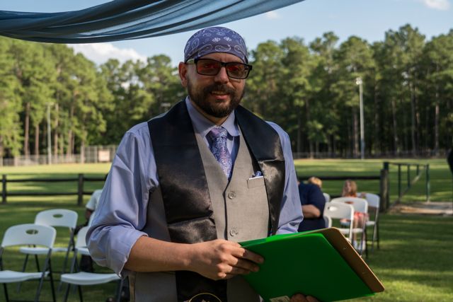 Wedding officiant outdoors