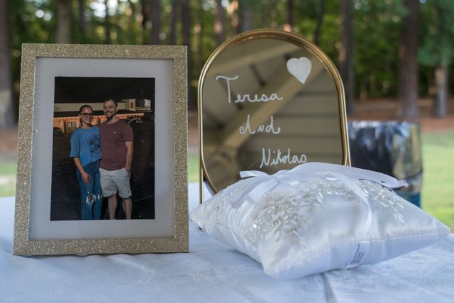 Framed keepsake and wedding table details