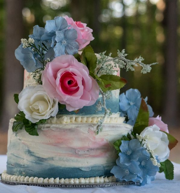Wedding cake decorated with flowers