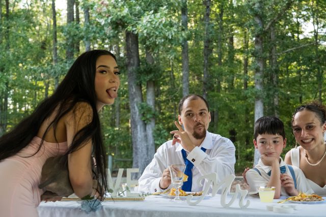 Wedding guests gathered at a table