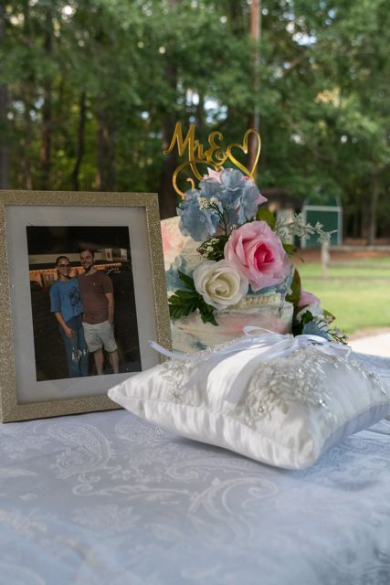 Flowers and keepsakes on a wedding table