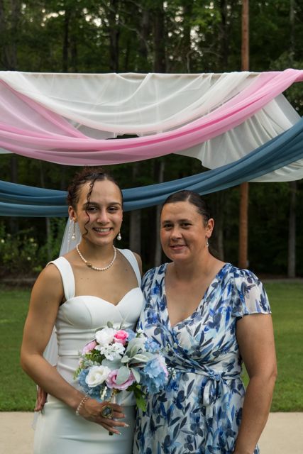 Bride posing with wedding guests