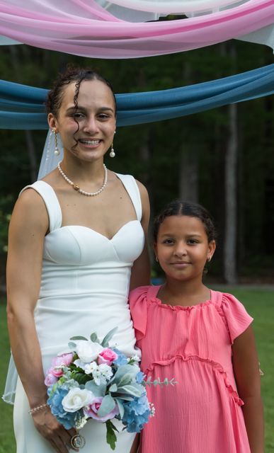 Bride posing with wedding guests