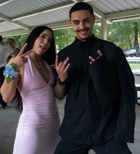 Couple posing together at the wedding